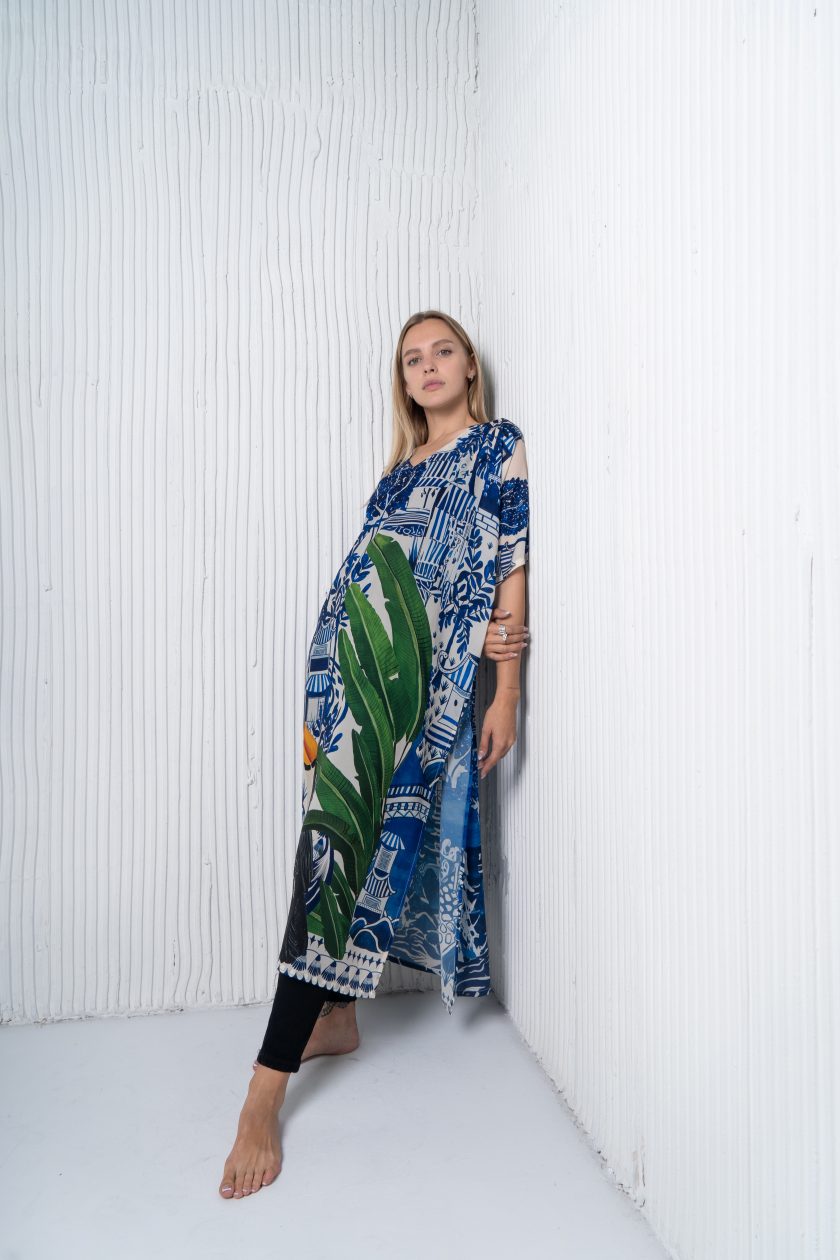 Harmony Bird Print Long Kaftan Dress - Image 7