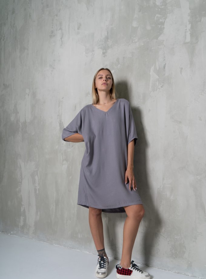 Light Blue Grey Neutral Plain Short Kaftan Dress-1