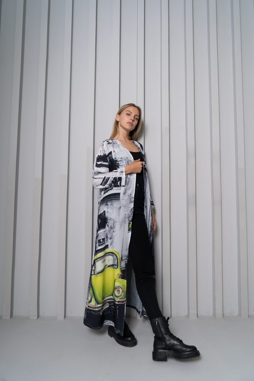 Neon Drive Car Abstract Print Long Kimono Dress - Image 9