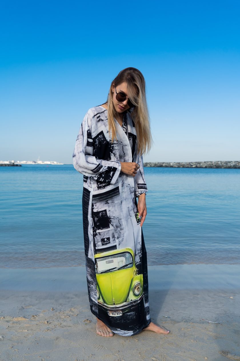 Neon Drive Car Abstract Print Long Kimono Dress - Image 4