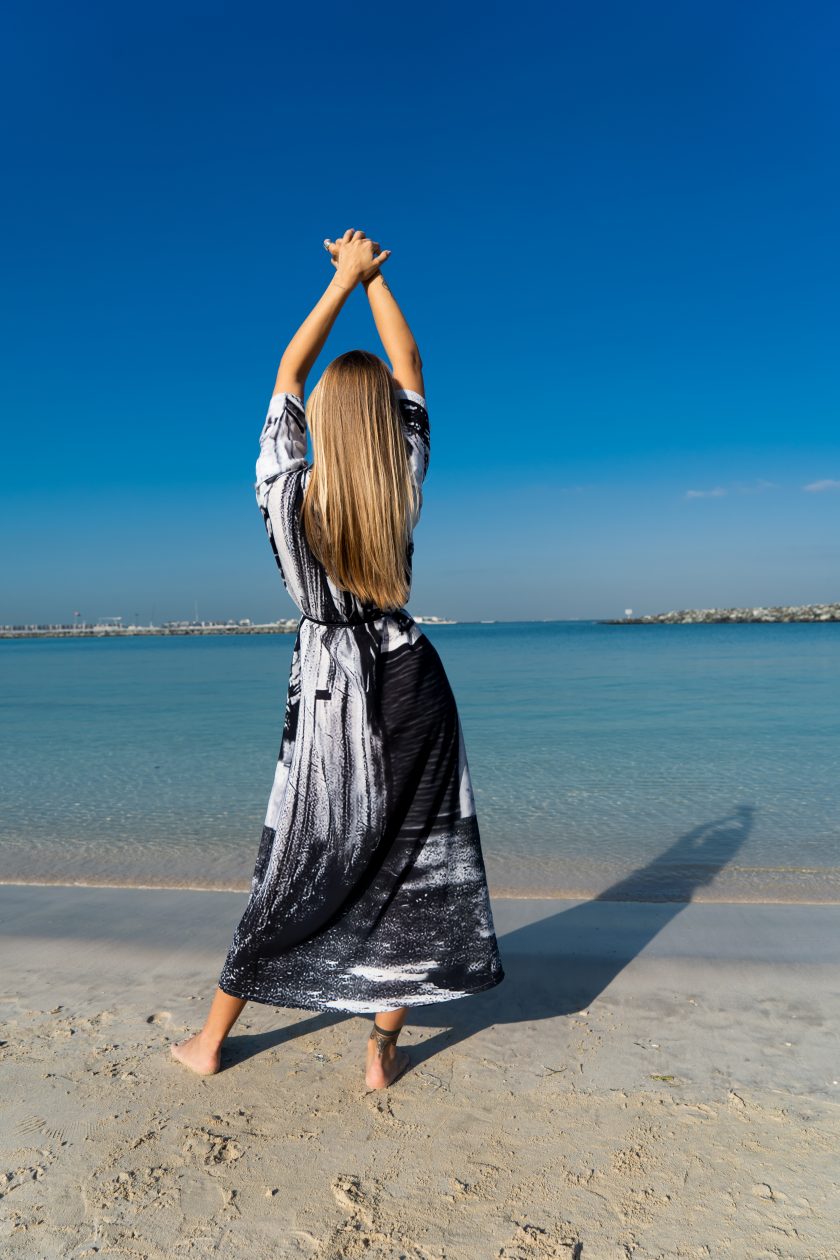 Neon Drive Car Abstract Print Long Kimono Dress - Image 6