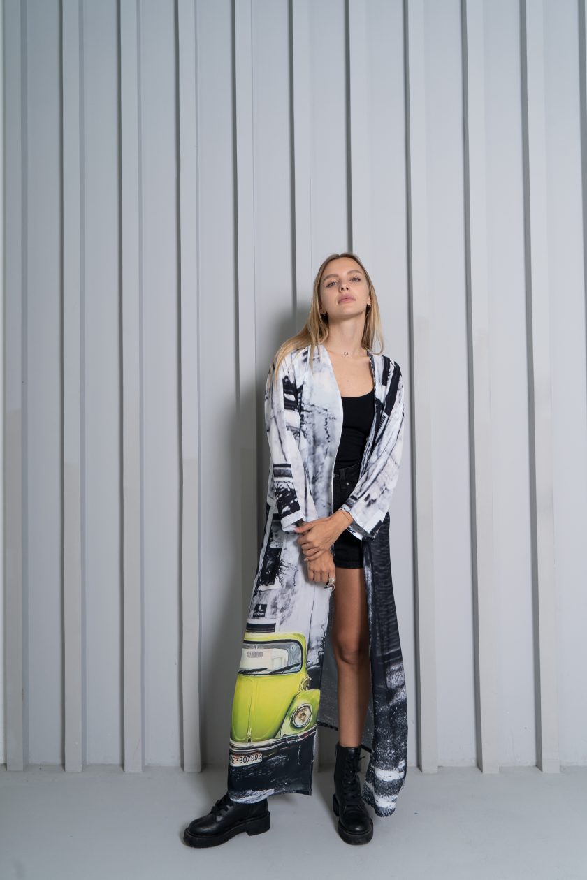 Neon Drive Car Abstract Print Long Kimono Dress - Image 8