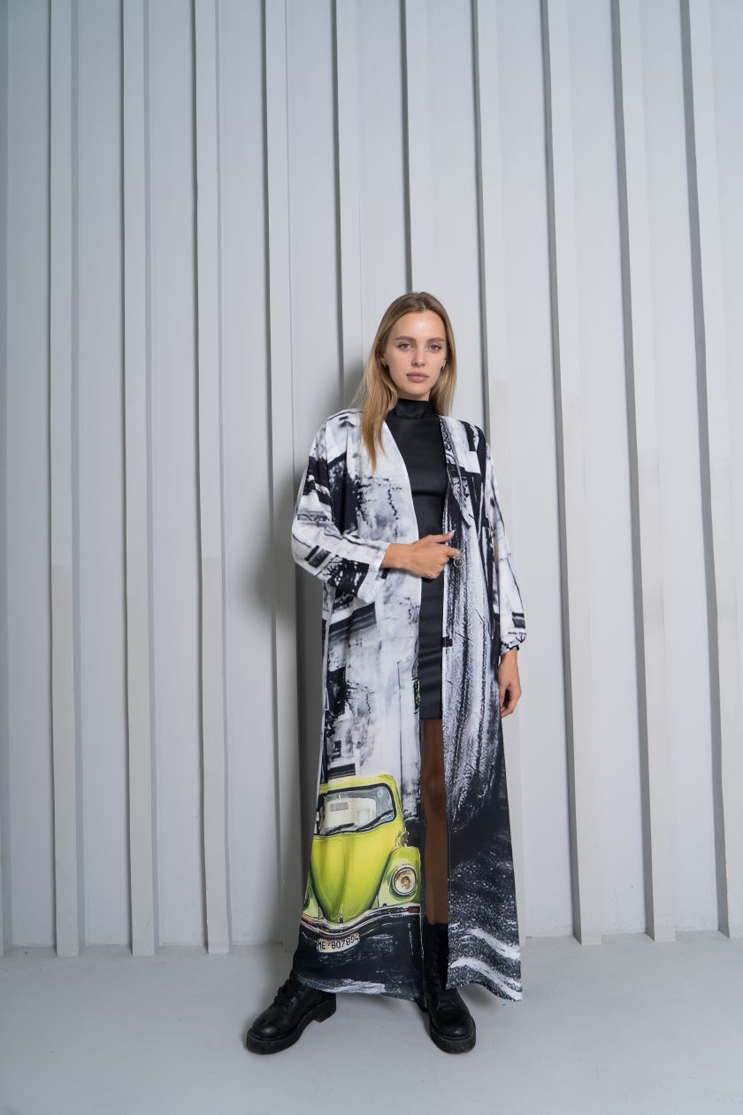 Neon Drive Car Abstract Print Long Kimono Dress - Image 10