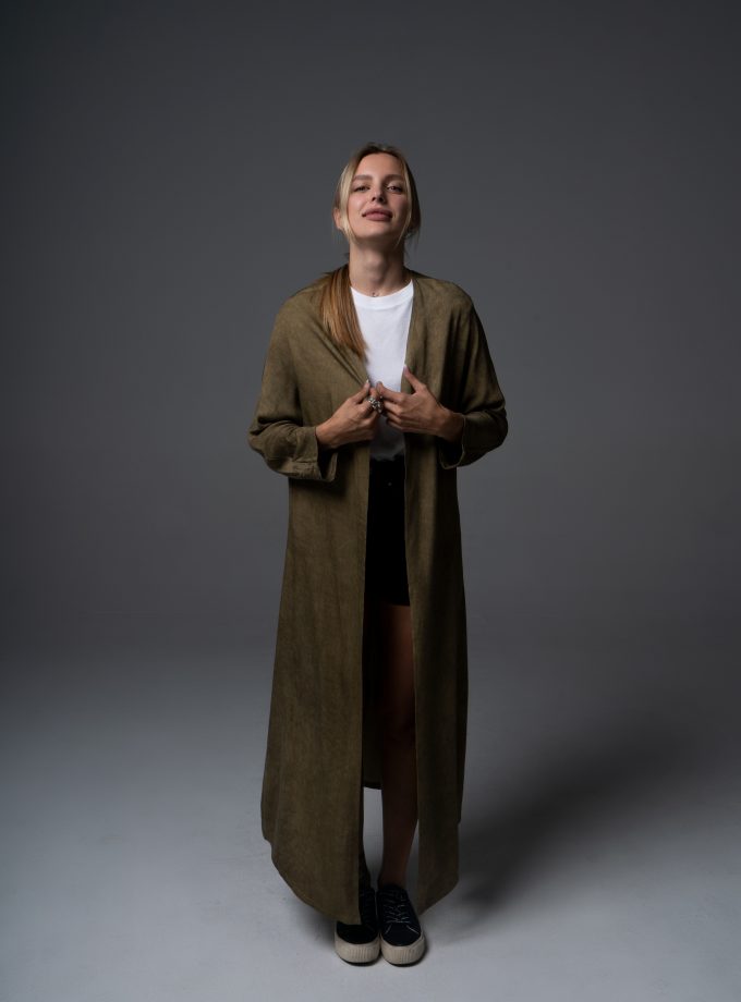 Olive Green Plain Kimono-1