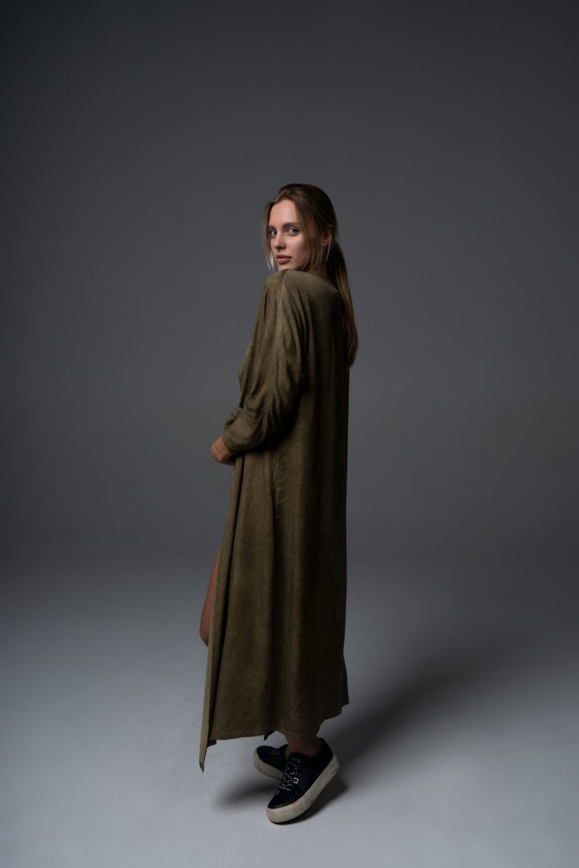 Olive Green Plain Kimono - Image 3