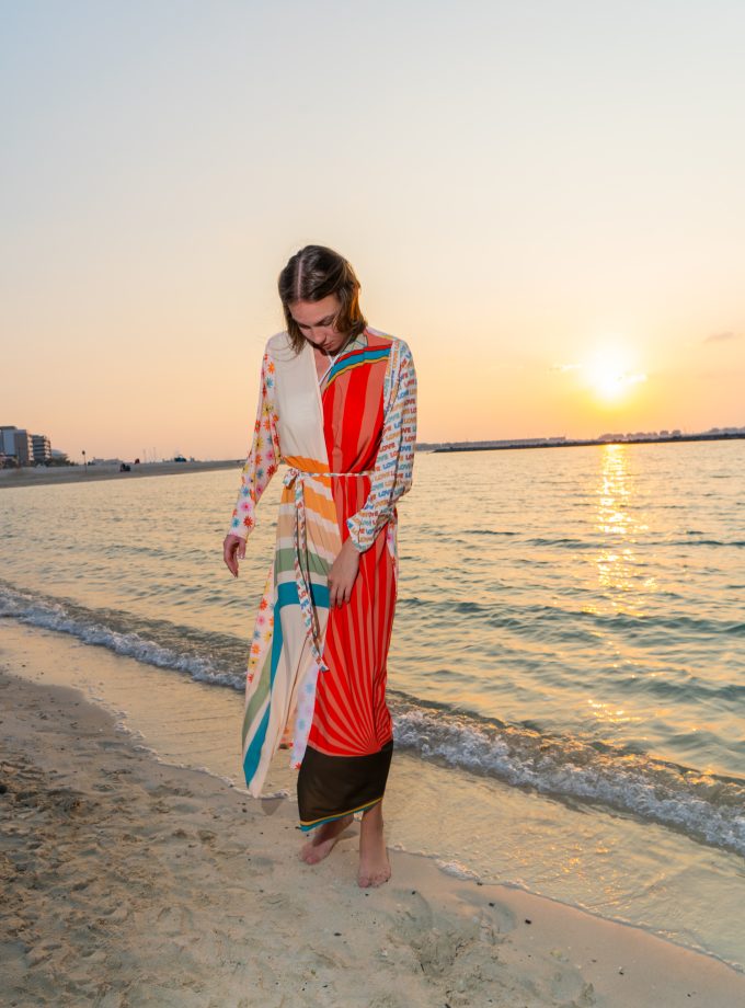 Shore Retro Print Long Kimono-1