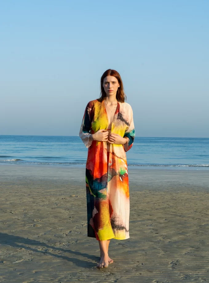 Abstract Print Long Kimono - Multicolor