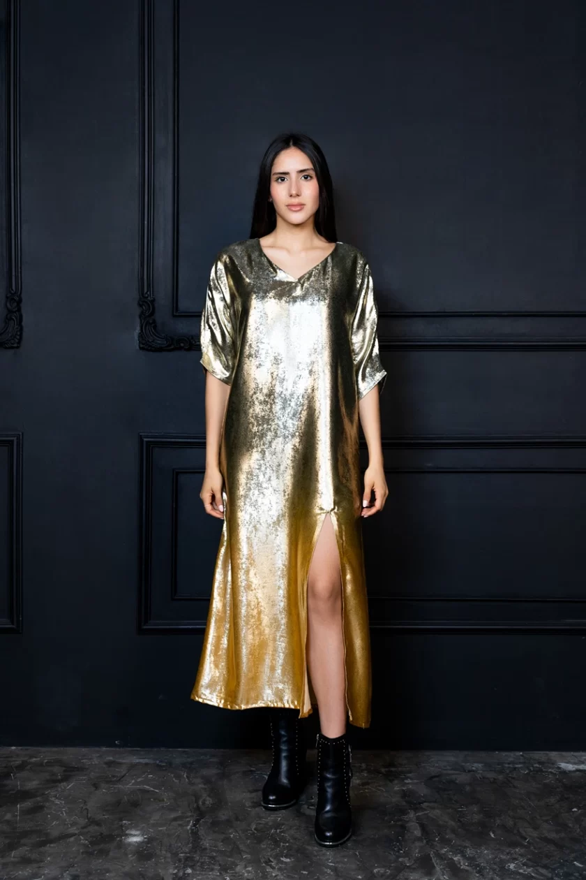 Gold Ombre Shimmer Party Kaftan Dress