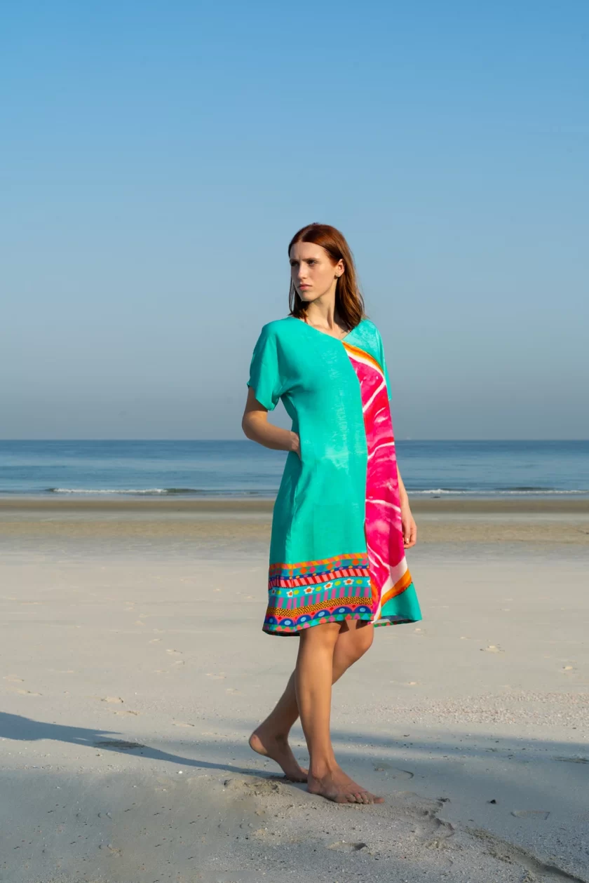 Mixed Motif Mid Length Kaftan Dress