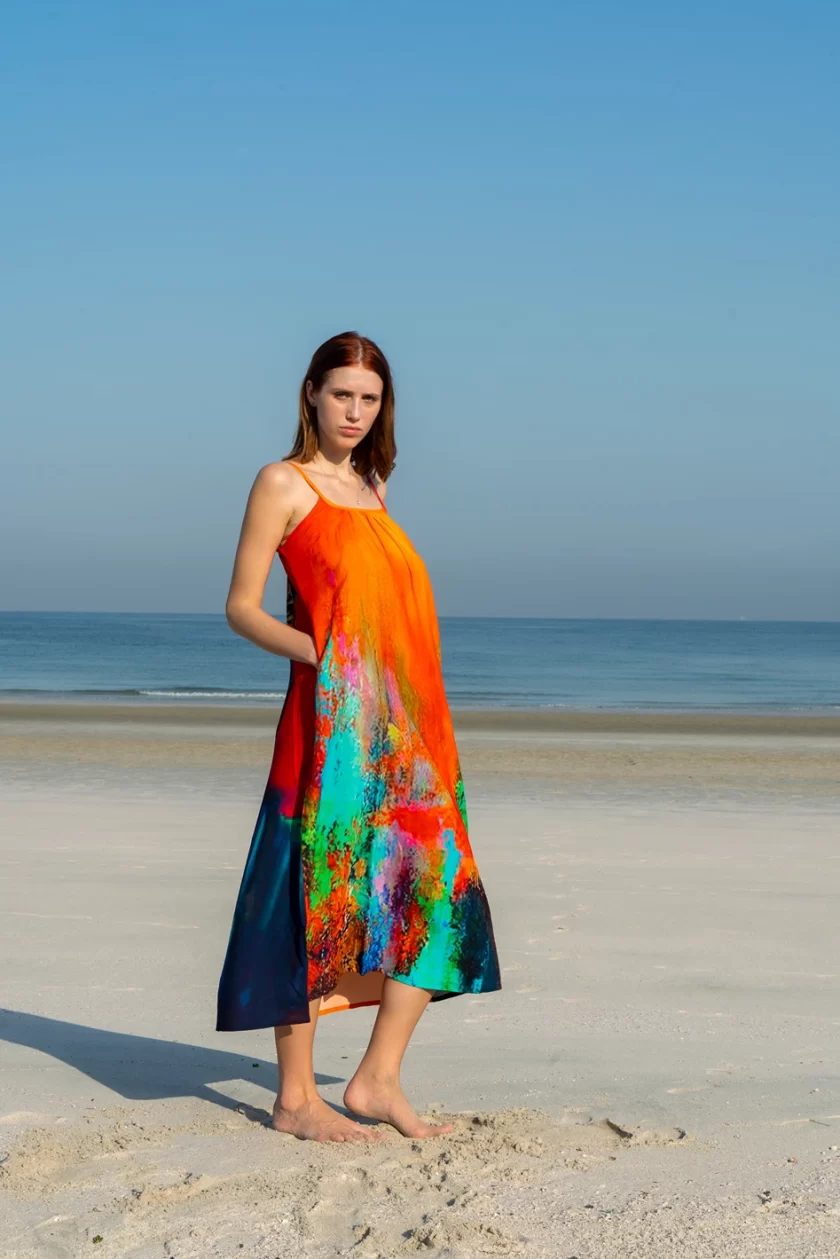 Tiger Print Abstract Multicolour Spaghetti Strap Maxi Dress