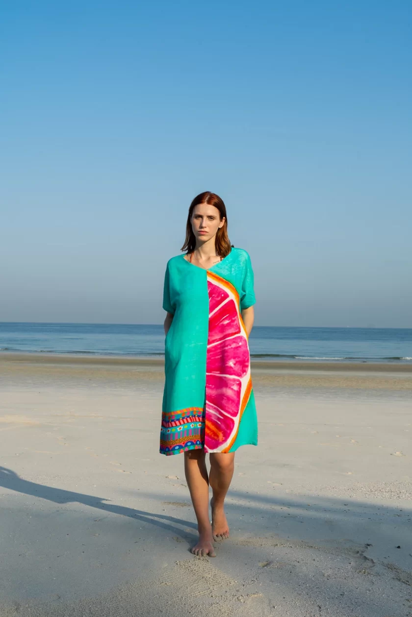 Mixed Motif Mid Length Kaftan Dress