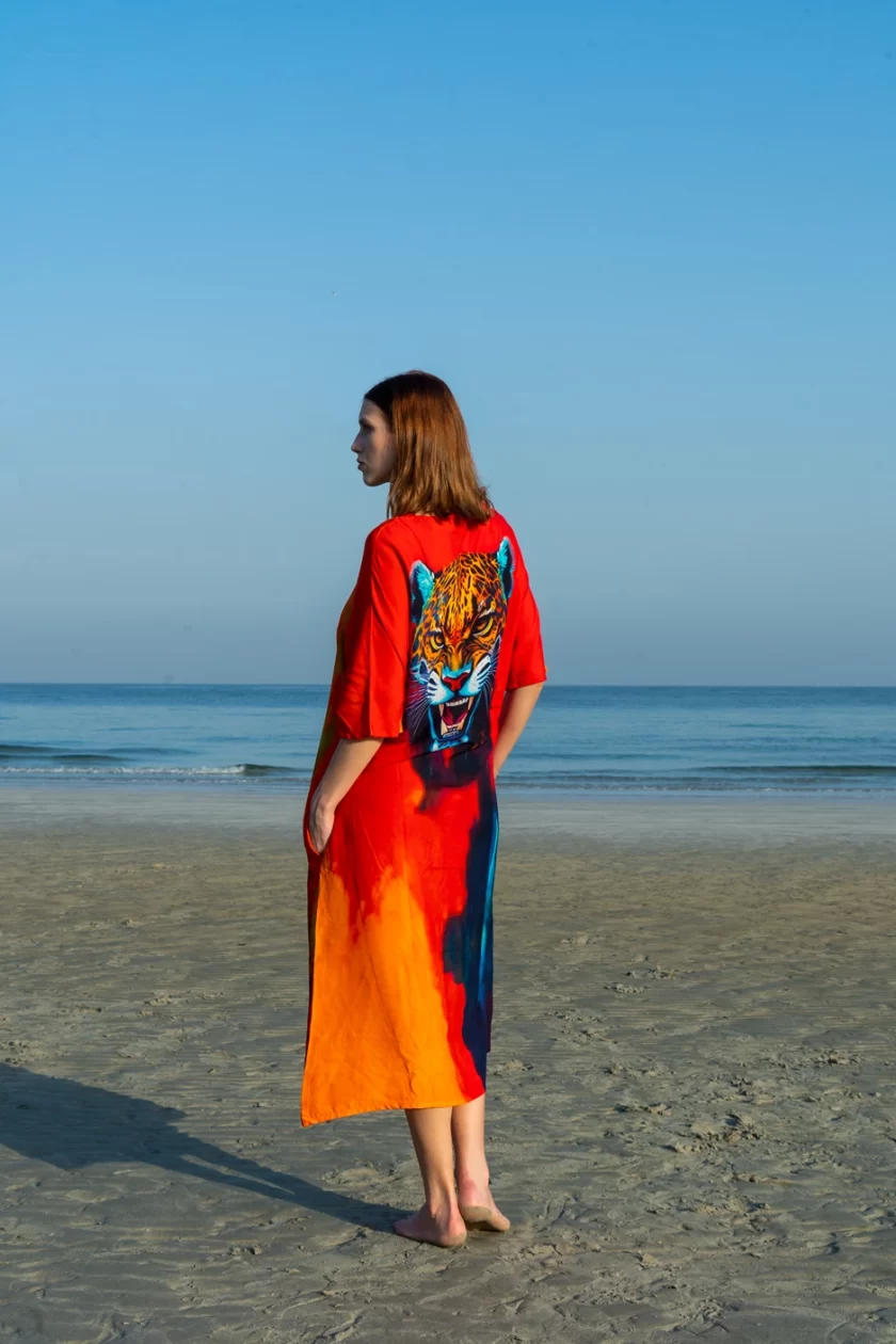 Tiger Print Abstract Multicolour Kaftan - Image 9