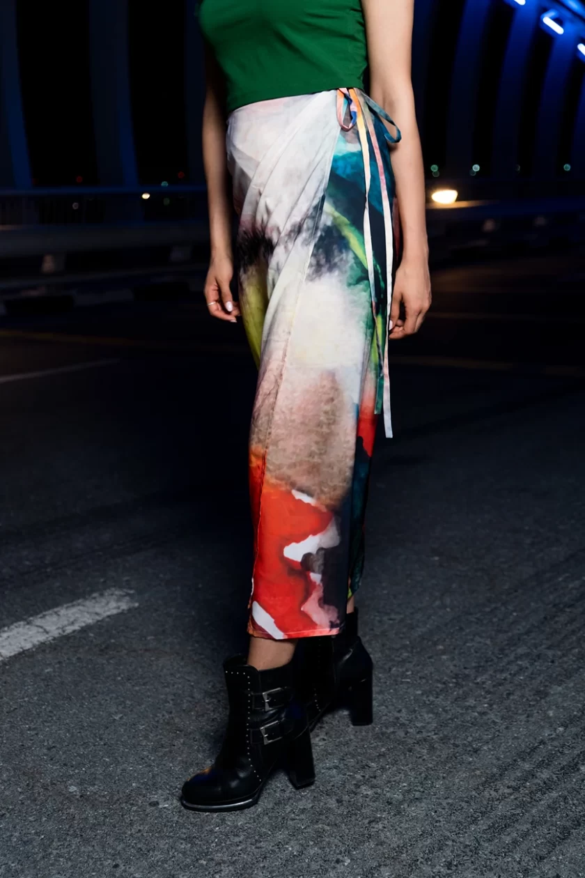 Abstract Print Multicolour Wrap Skirt - Image 4