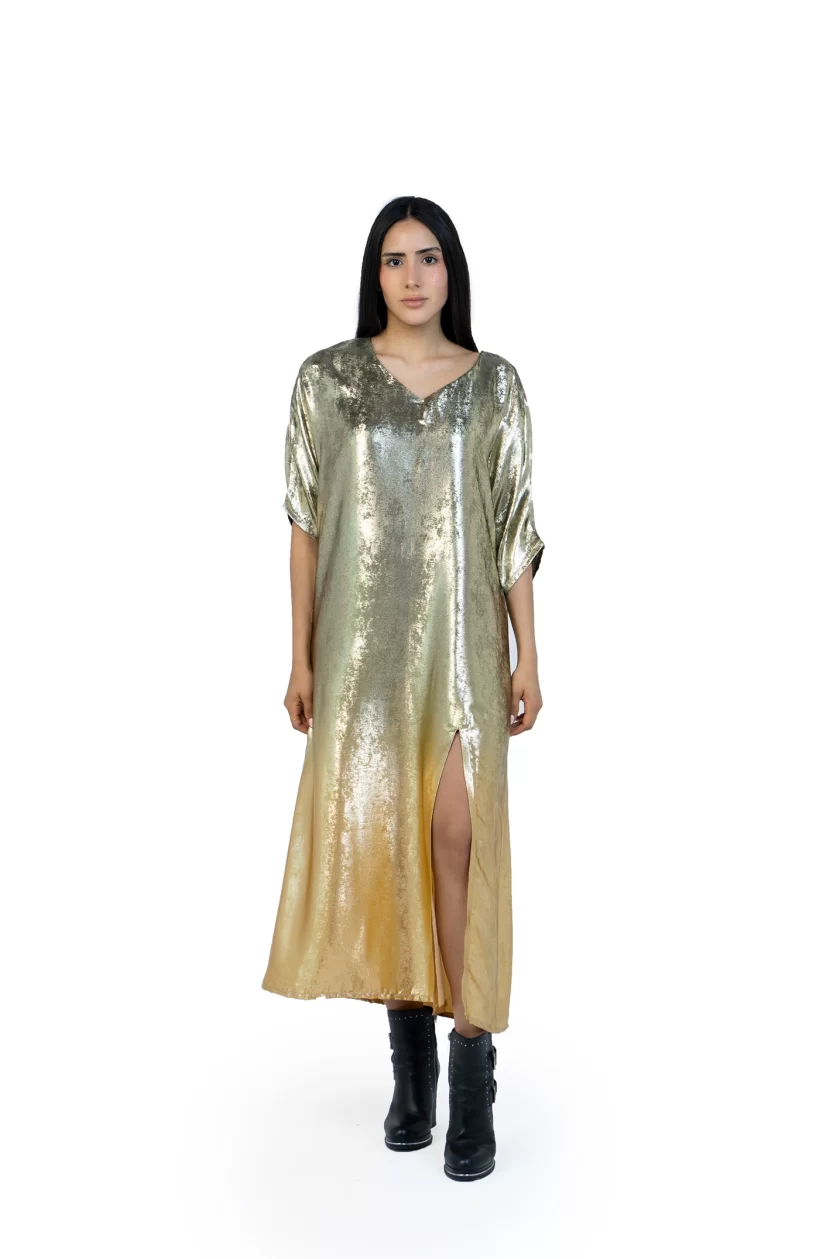 Gold Ombre Shimmer Party Kaftan Dress - Image 4