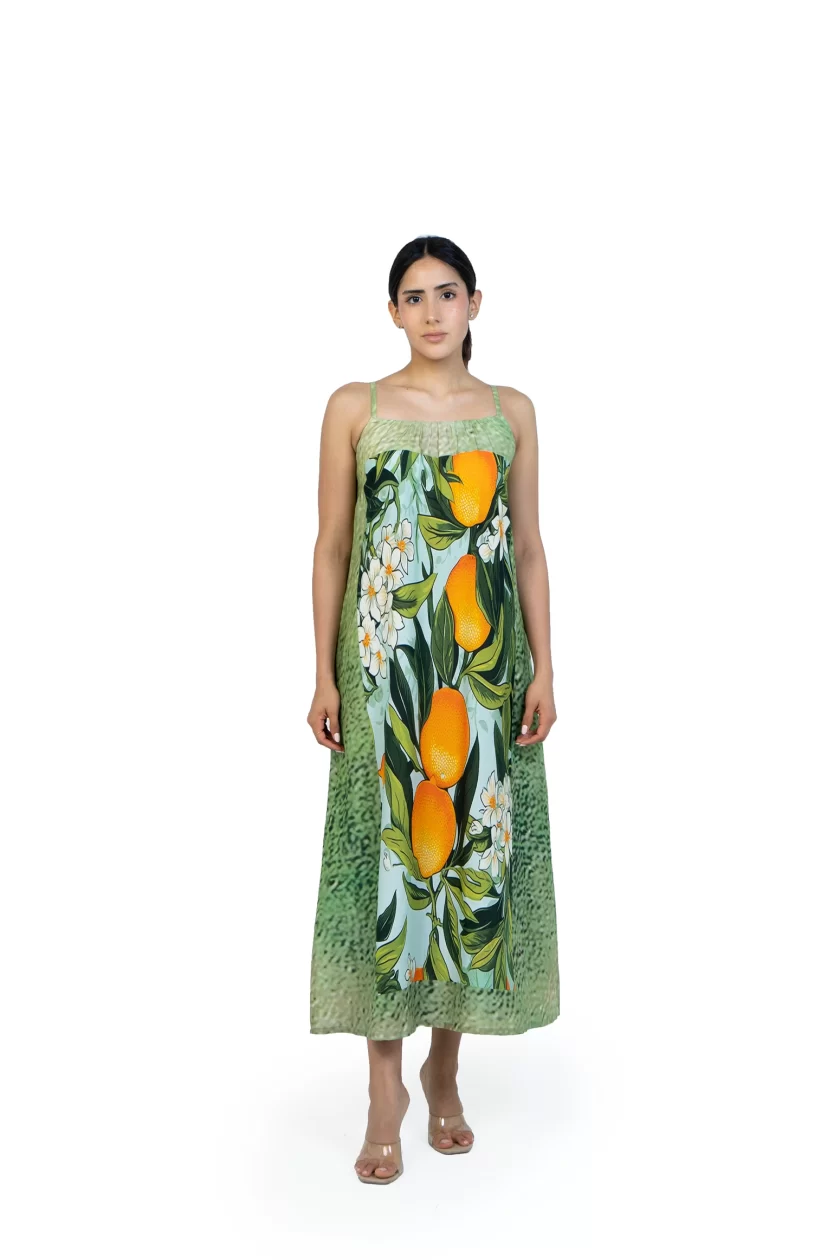 Orange Print Vintage Spaghetti Strap Maxi Dress - Image 3