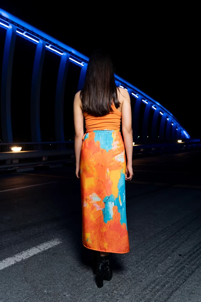 Abstract-Painterly-Print-Multi colour-Wrap-Skirt