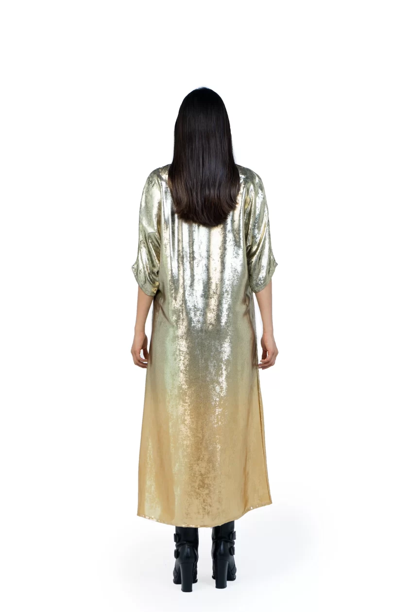 Gold Ombre Shimmer Party Kaftan Dress - Image 3