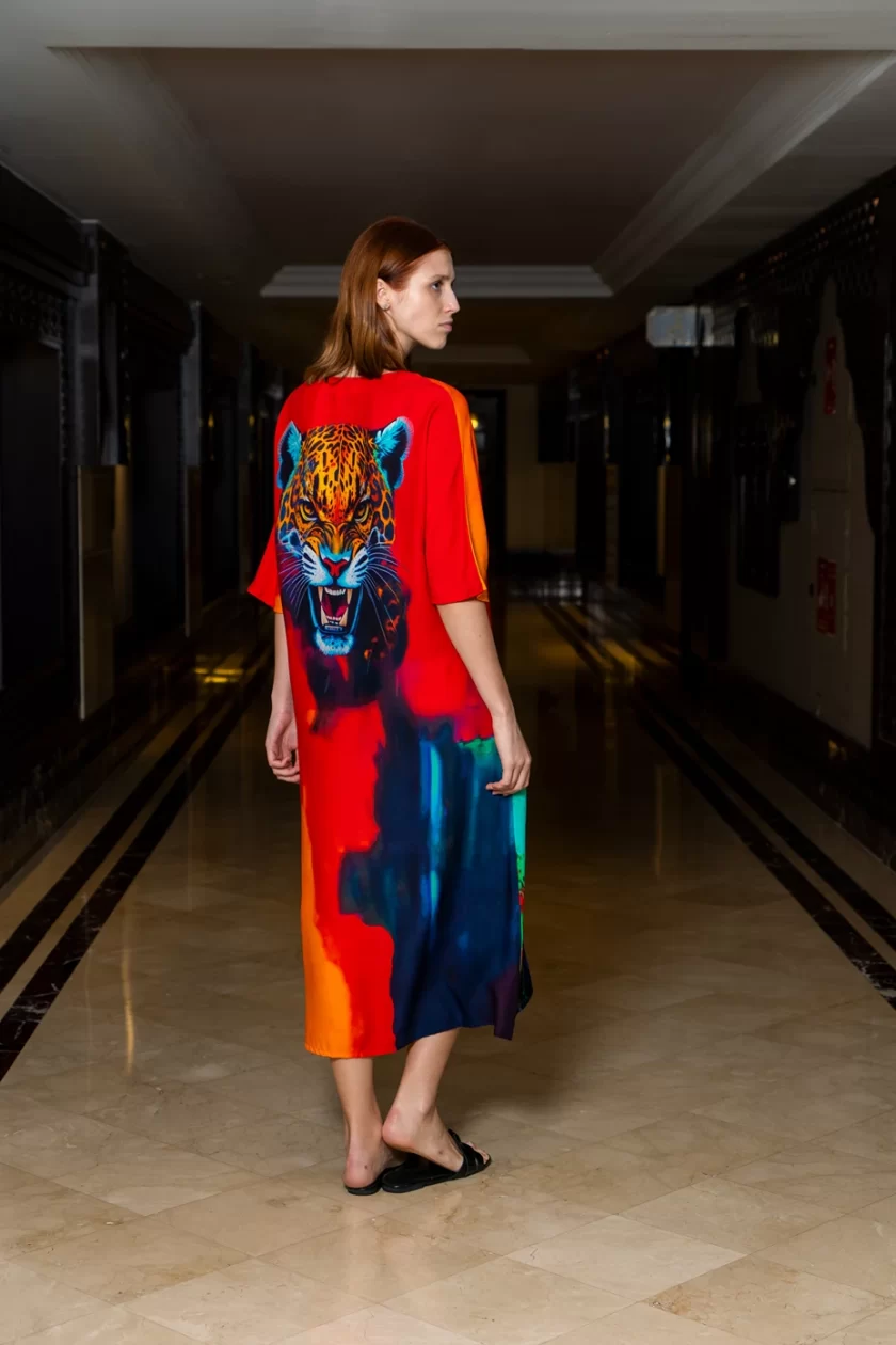 Tiger Print Abstract Multicolour Kaftan - Image 7