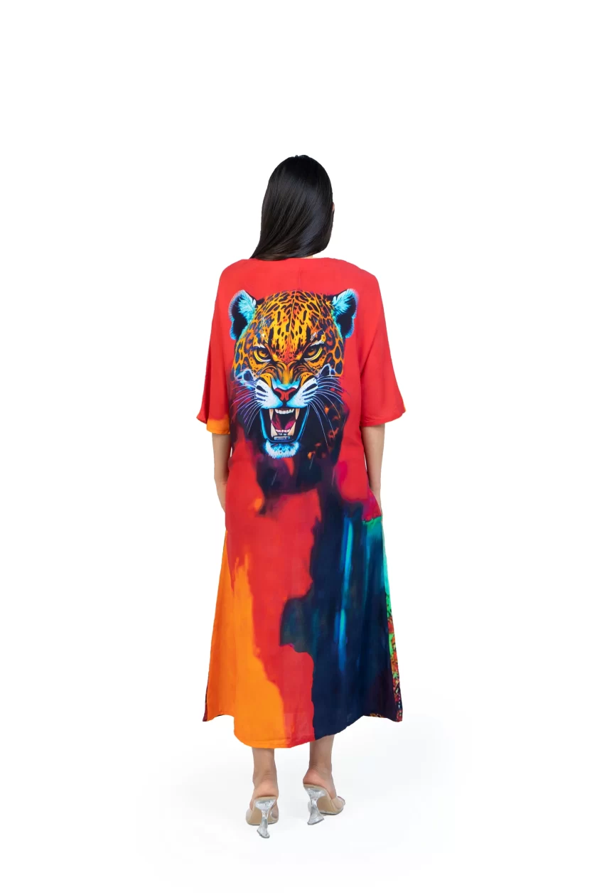 Tiger Print Abstract Multicolour Kaftan - Image 5